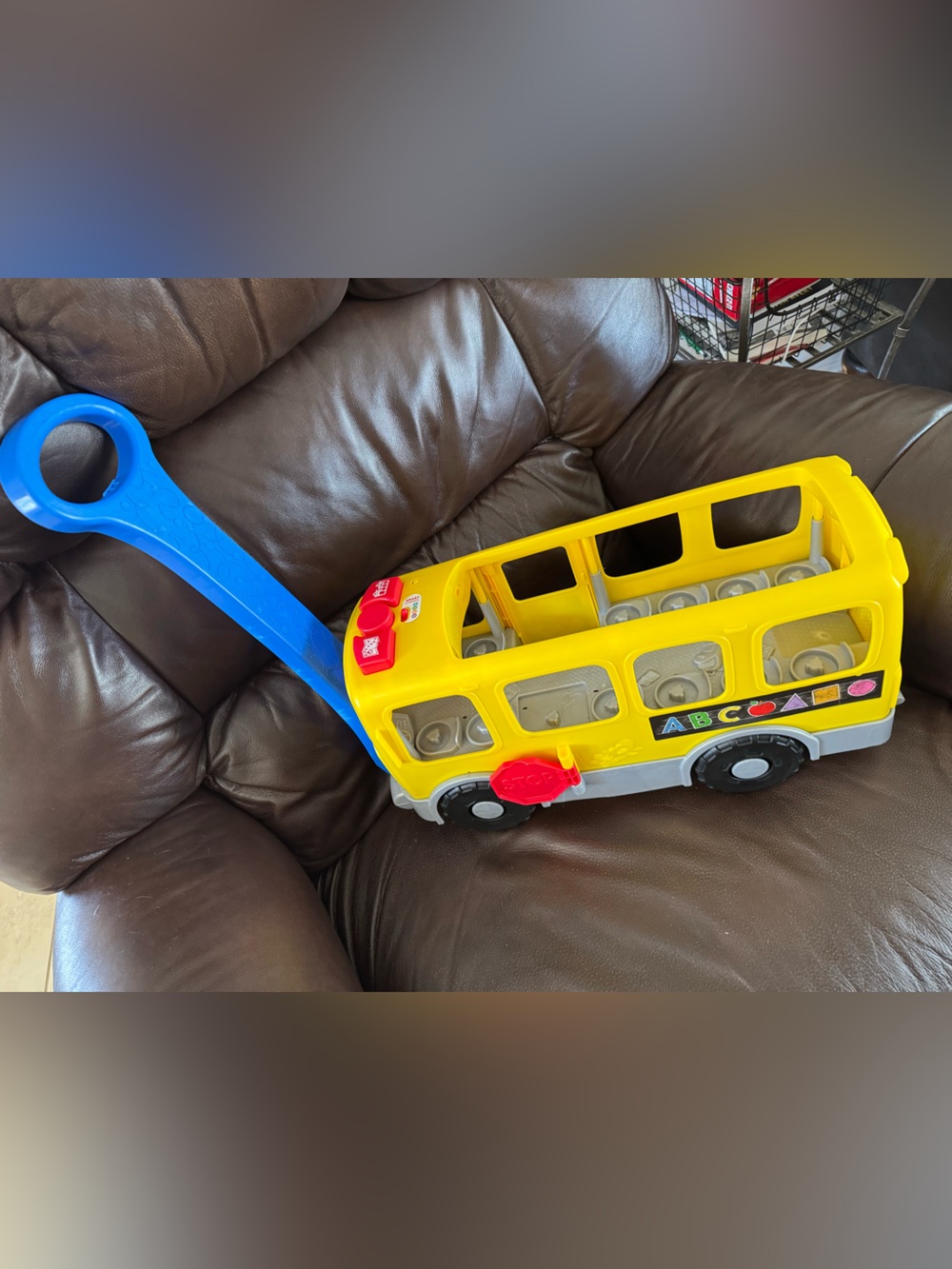 Fisher price Little People Yellow School Bus Push Toy with Blue Handle